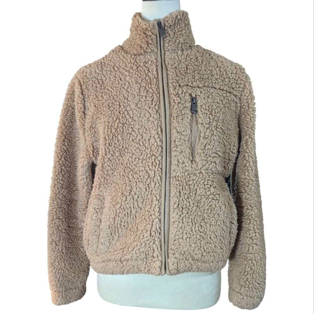 Love Tree Women's Size Small Teddy Bear Plush Zip Up Turtleneck Cardigan Sweater